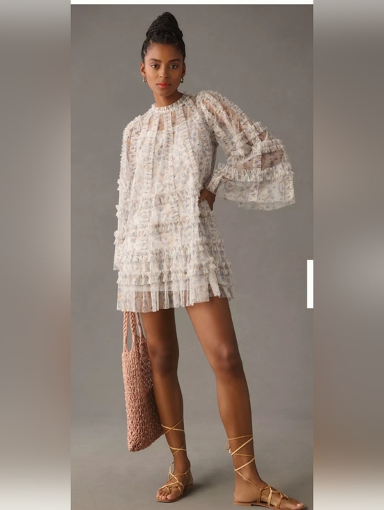 Mac Duggal Dresses & Skirts - Mac Duggal Cream Floral Ruffle Mini Dress